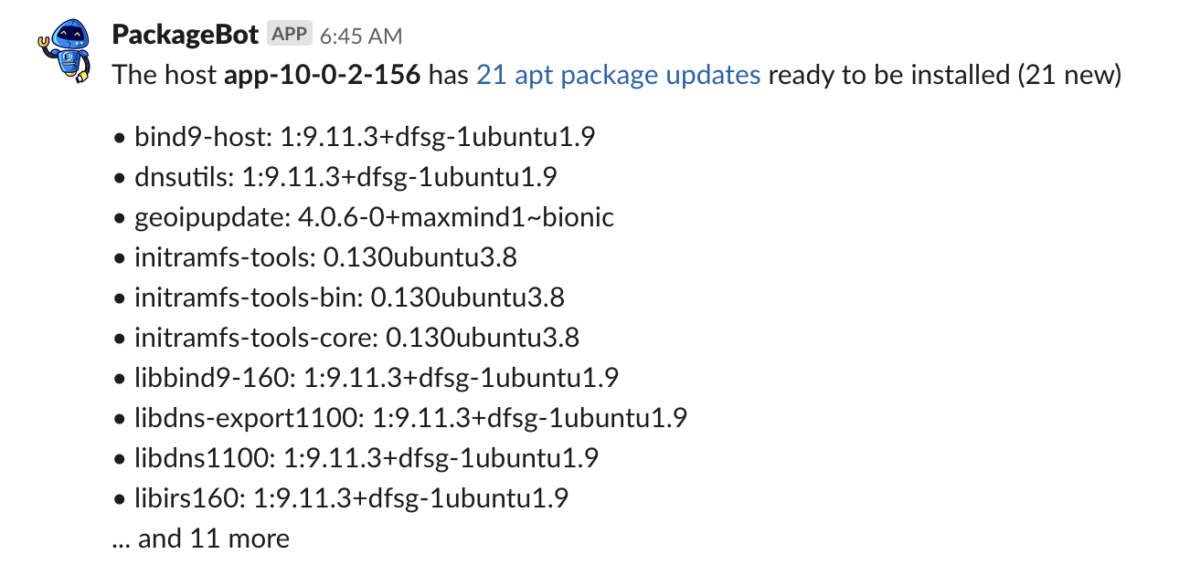 PackageBot posts updates to your Slack channel
